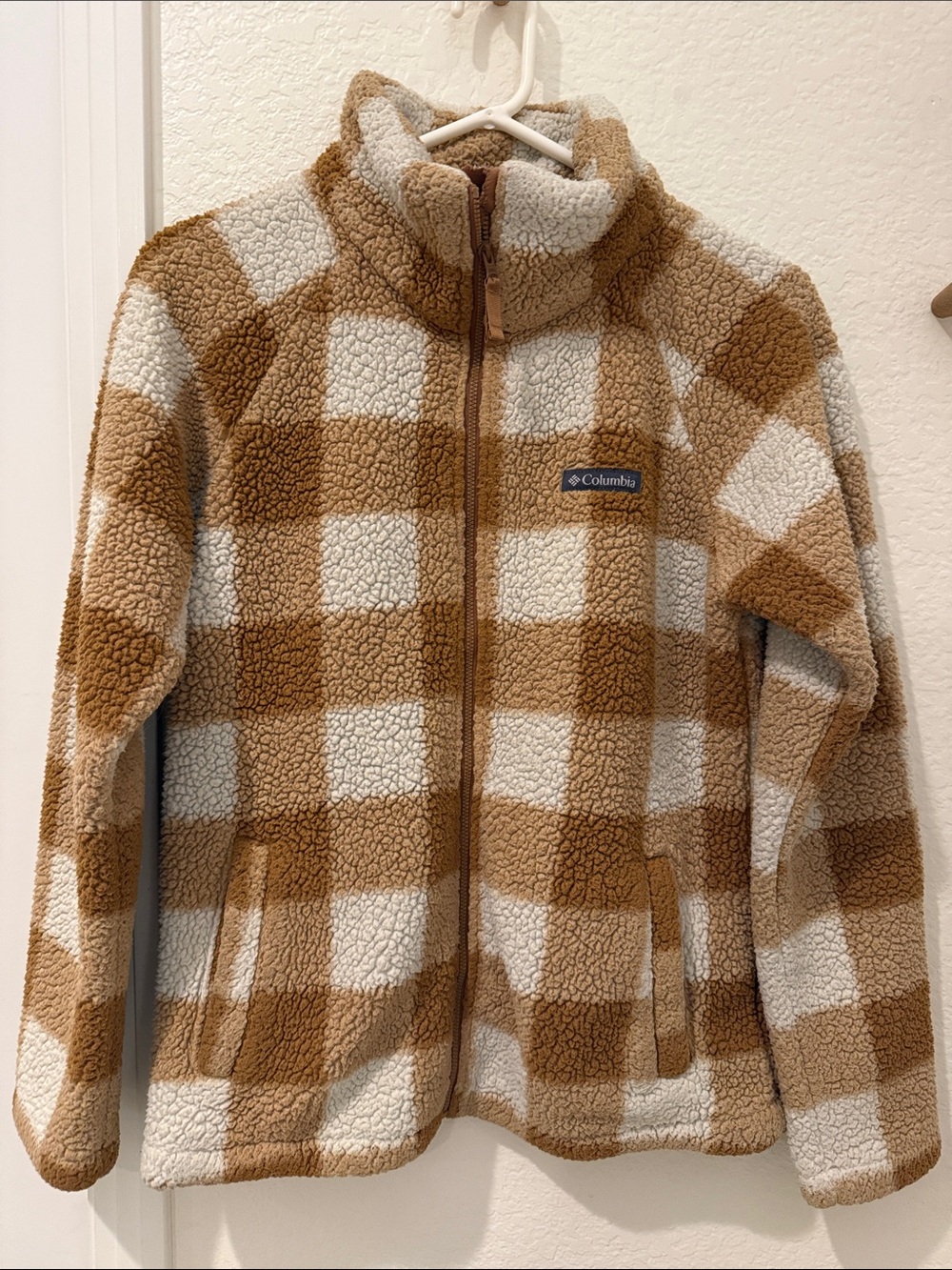 Columbia Tan & Cream Checked Sherpa Jacket